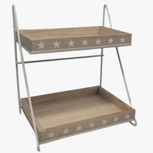 2 Tier White Frame Small Display Shelf w White Star Print